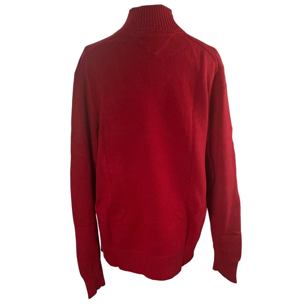Quarter Zip Mock Neck Sweater Red Tommy Hilfiger Mens Pullover  Preppy M